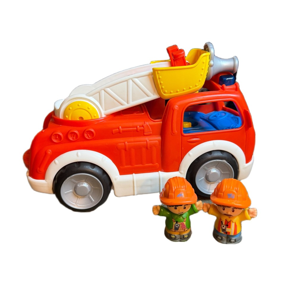 Fisher Price Little People Lift n Lower Fire Truck w/ 2 Figures Red Toy Vehicle